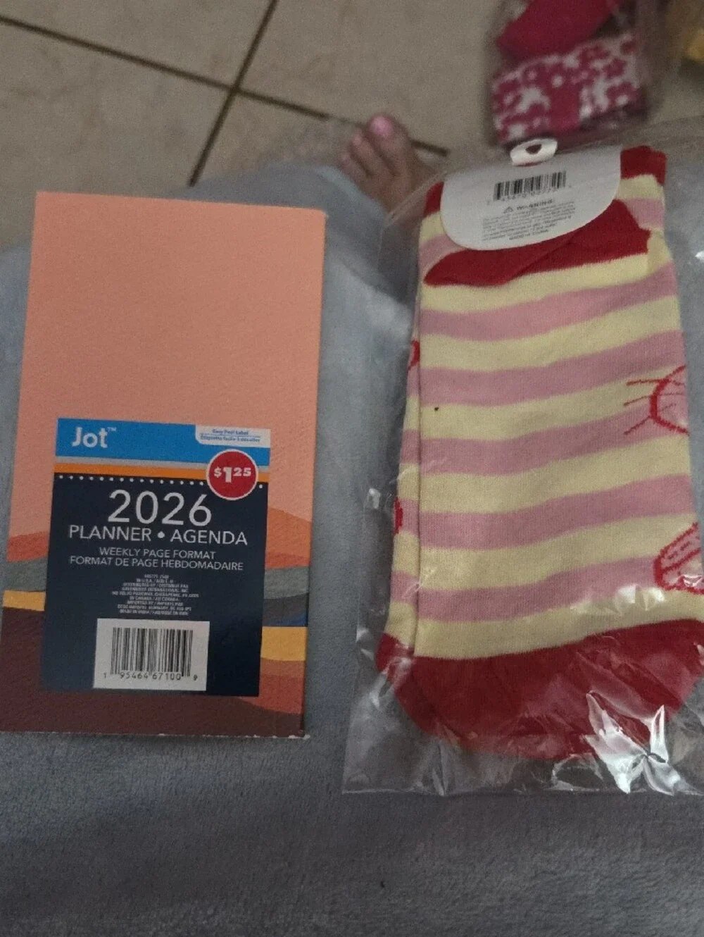 Cute Pink Cat Crew Socks with Red Accents And A Weekly Panner NWOT